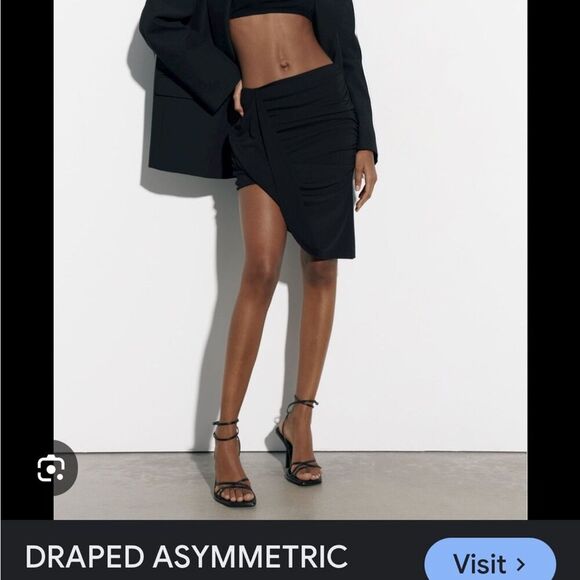 Zara Black Draped Asymmetric Skirt High waisted skirt made knit fabric Ruched - Picture 2 of 6